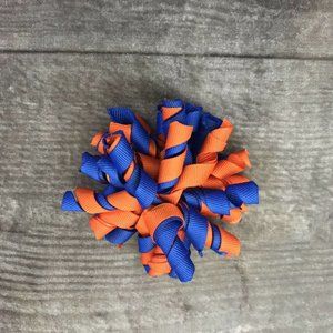 Curly Ribbon Korker Bow Clip Orange Blue Dance